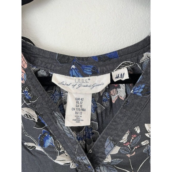 H&M Blue Floral Long Sleeve Popover High Low Blouse Women’s Size 12 - Picture 6 of 7